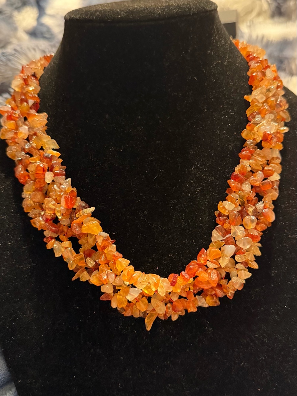 Sterling Silver 925 Clasp with Handmade Orange Carnelian Chip Twist Necklace